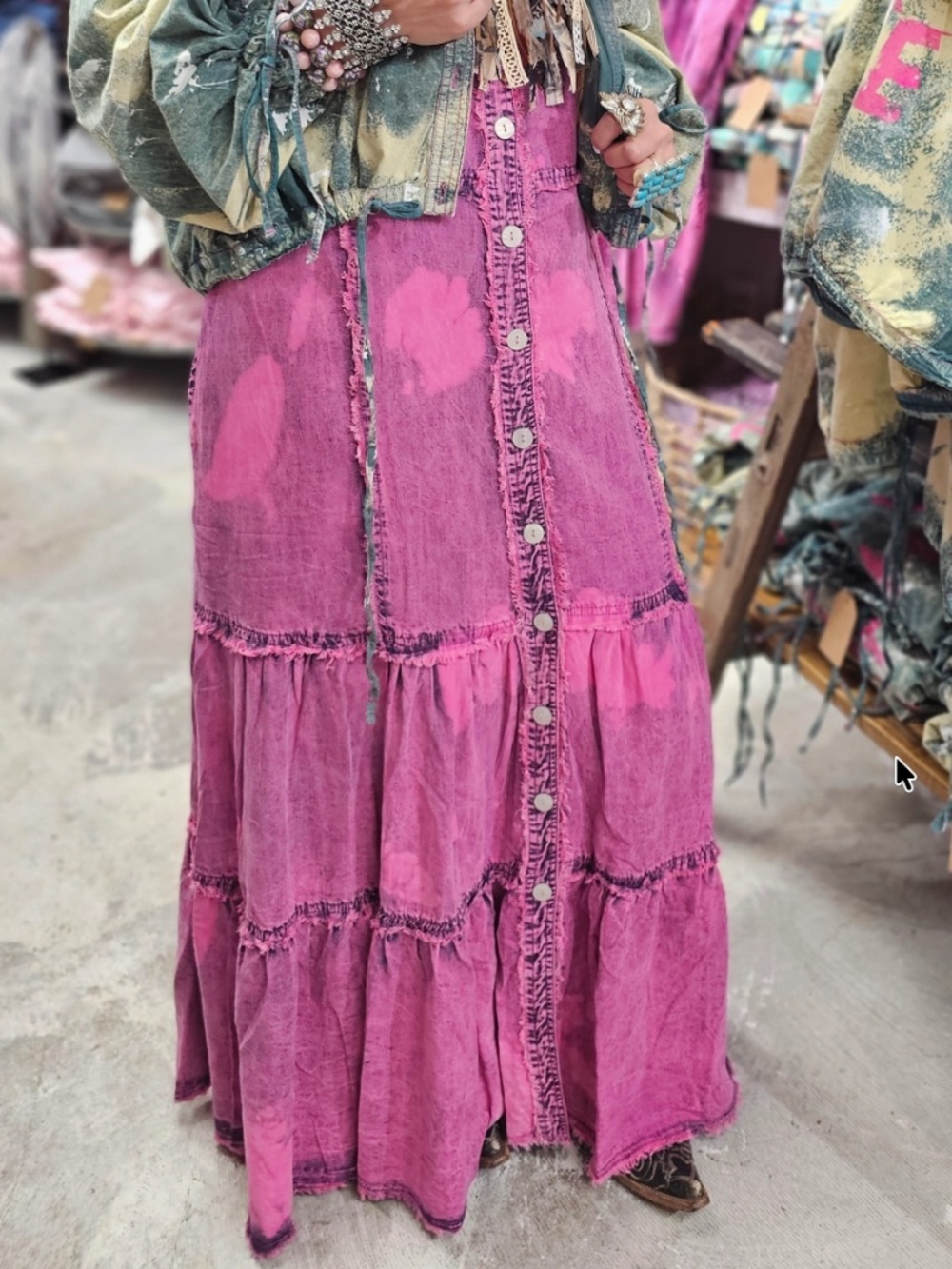 Boho Pink Maxi Dress with Button Front - Picture 4 of 4